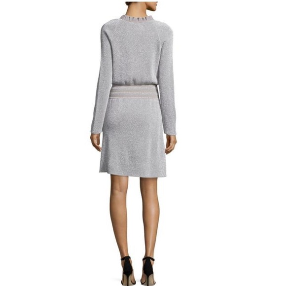 Tory Burch Isabelle silver Metallic Fit-&-flare Cocktail Dress dress, size S - Picture 3 of 11